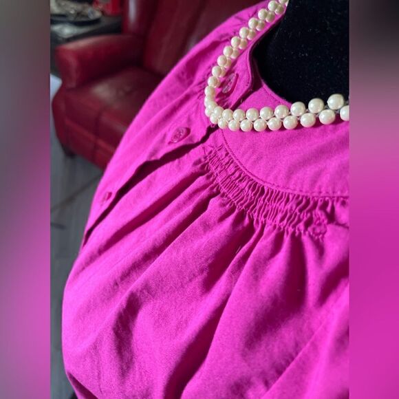 🔥❤️🔥 Worthington Stretch Smocked Collar Bright Pink 3/4 Cuff Sleeve Wome… - Picture 1 of 8